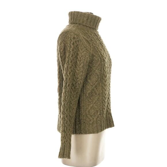 RRL Women’s Ralph Lauren Wool Sweater Green Turtleneck Fisherman Cable 2 S $595 - Picture 3 of 6